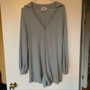 Princess Polly blue long sleeve ribbed lounge romper size 2 (small)